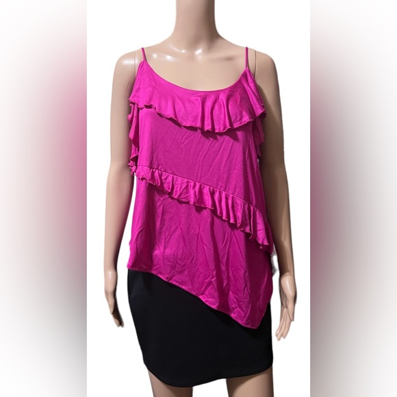 Anthropologie Asymmetrical Ruffle Cami Tank Top Hot Pink Raspberry Size … - Picture 3 of 10